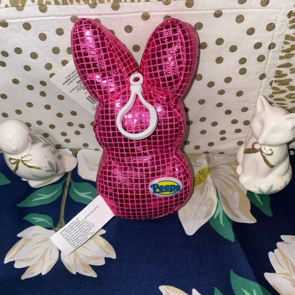 PEEPS LARGE PINK BUNNY CLIP ON KEYCHAIN
